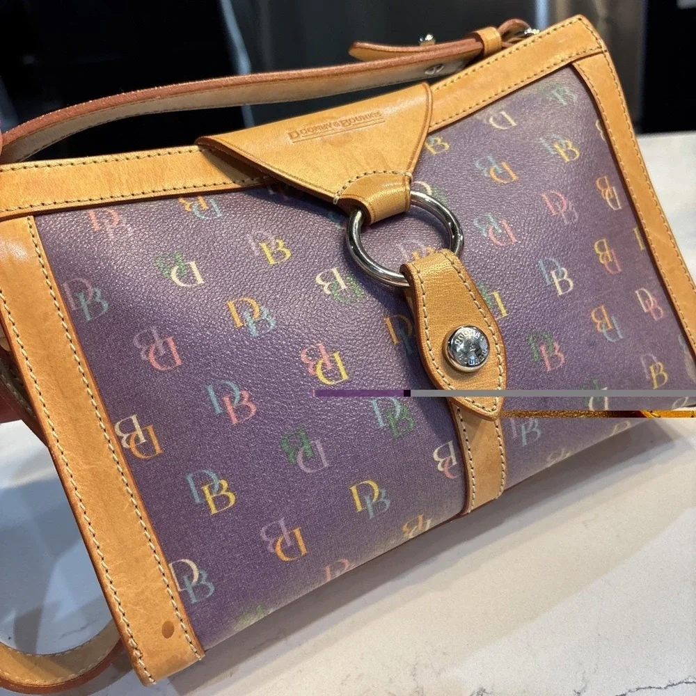 Dooney & Bourke Y2K Rainbow Monogram Canvas Shoulder Bag Leather Trim